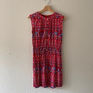 Coral dress with drawstring elastic waist and 5 button top.